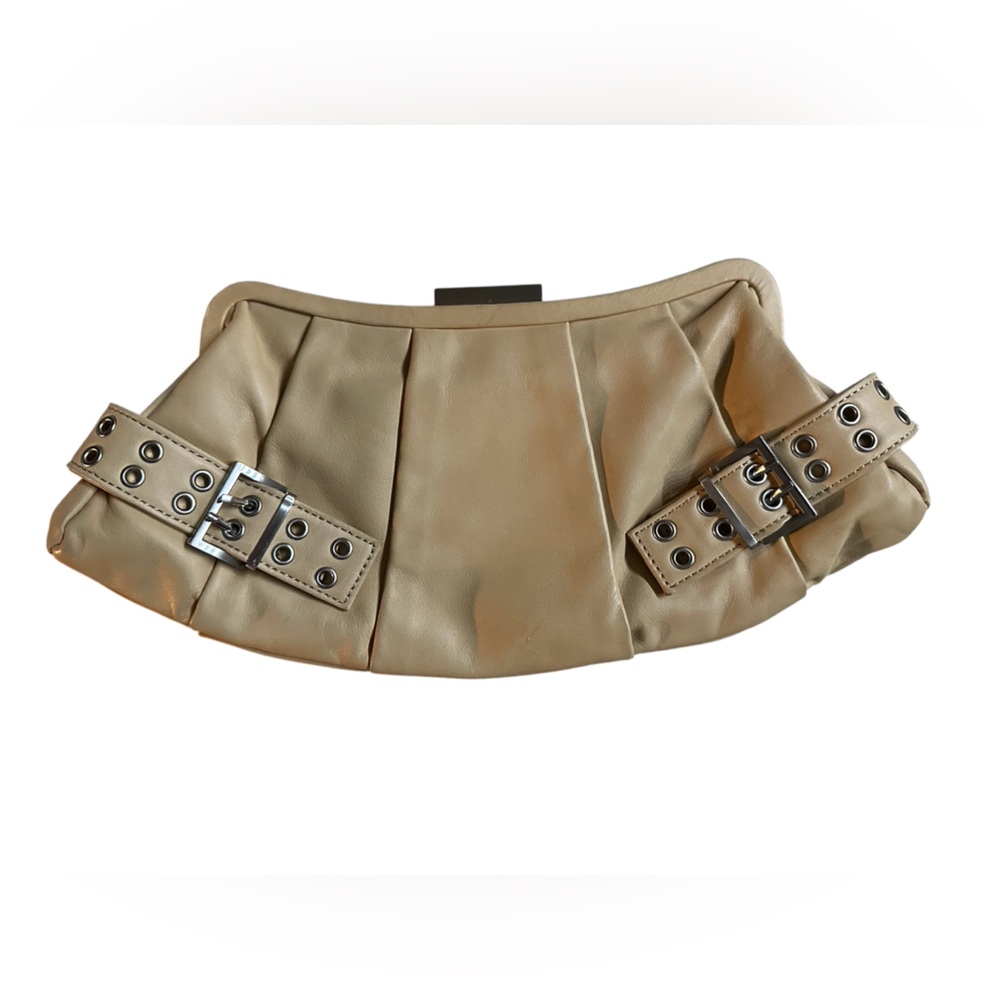Charles David Y2K Tan Leather Clutch Bag with Silver Buckle